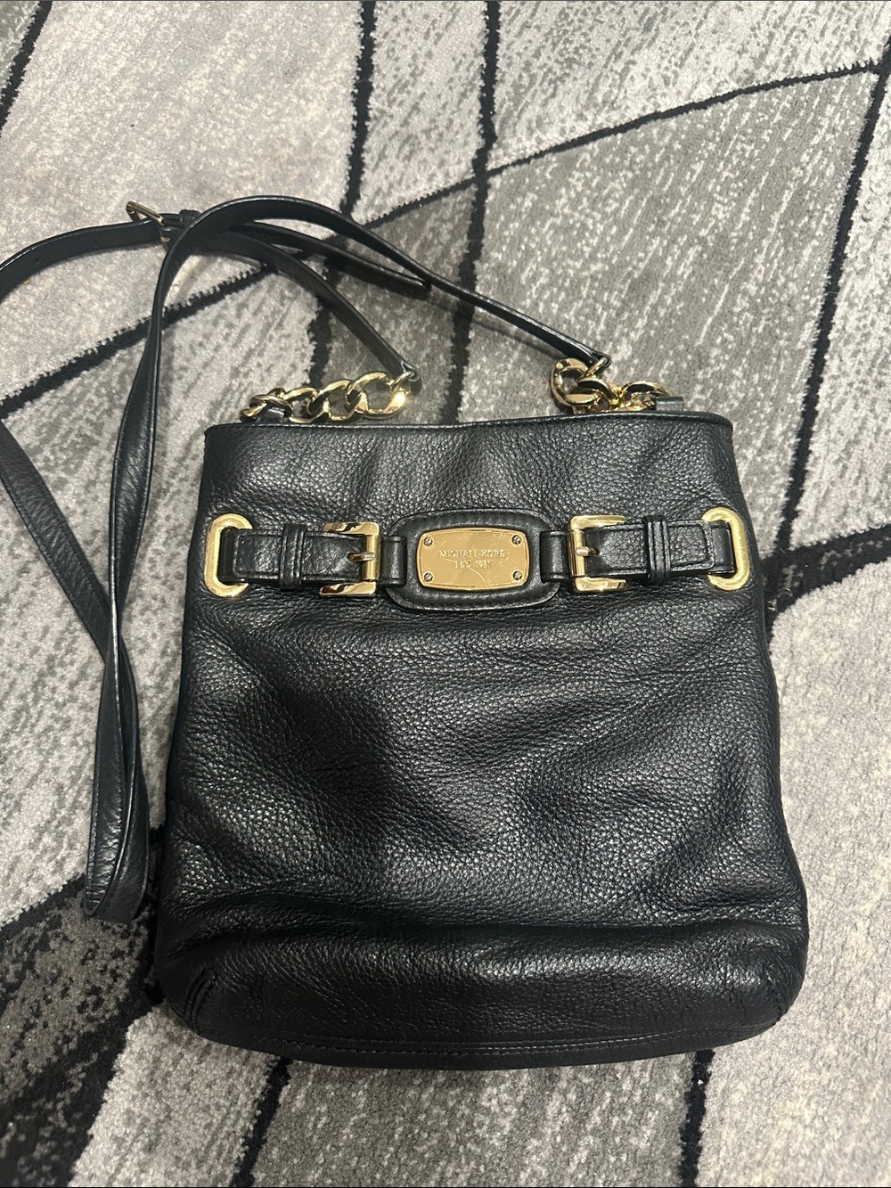 Michael Kors Black Leather Crossbody with Gold-Tone Accents